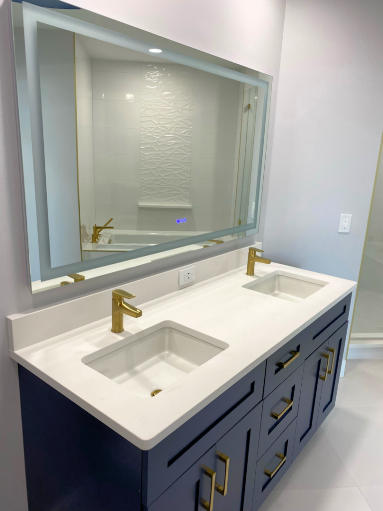 Blue Shaker Modern Vanity with Kohler undermount rectangular sinks