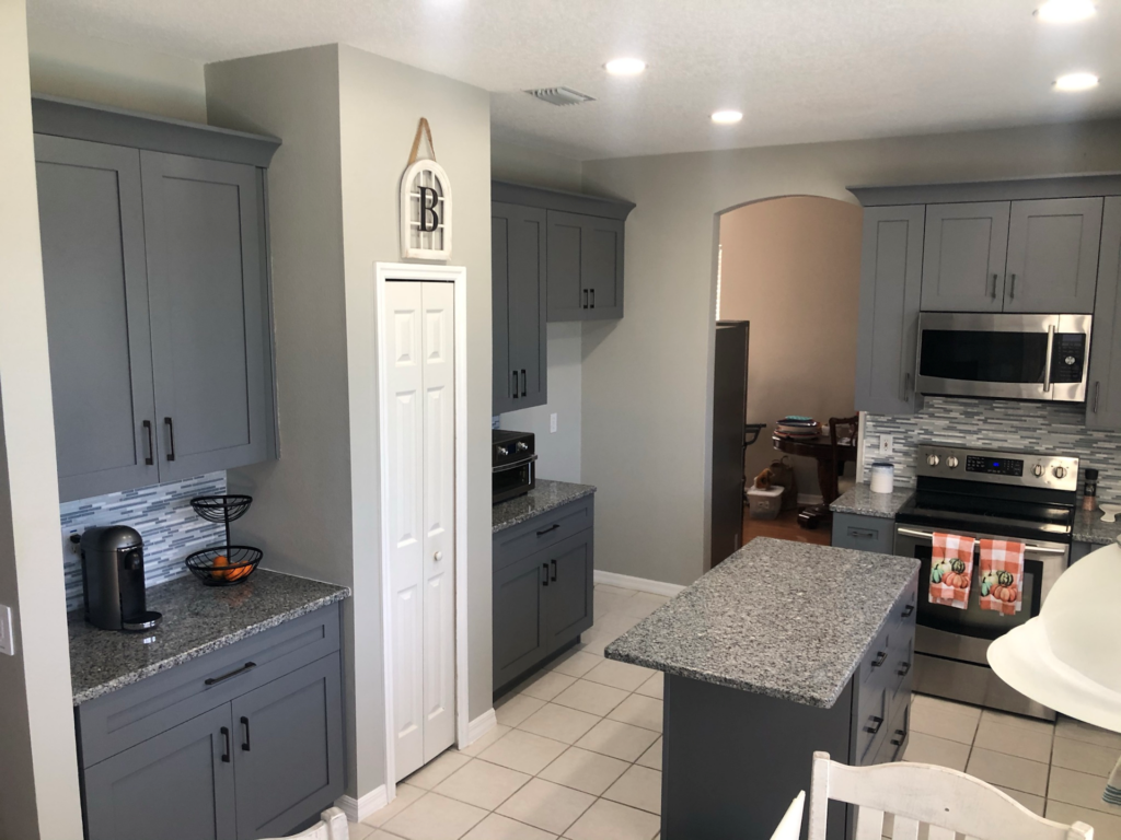 Kitchen Remodel Land O Lakes Gray Shaker Cabinets and mosaic tile backsplash