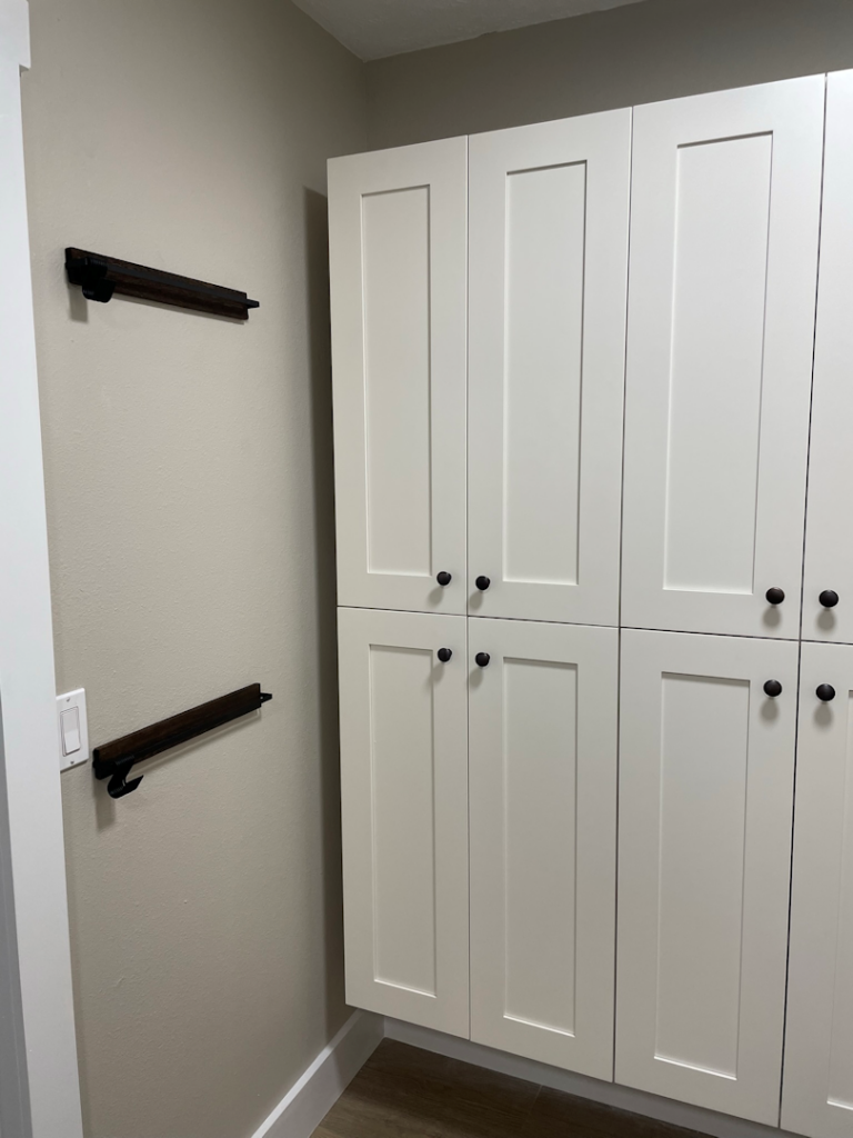 Luxury Wood Closets with Hat Racks and Closed Storage